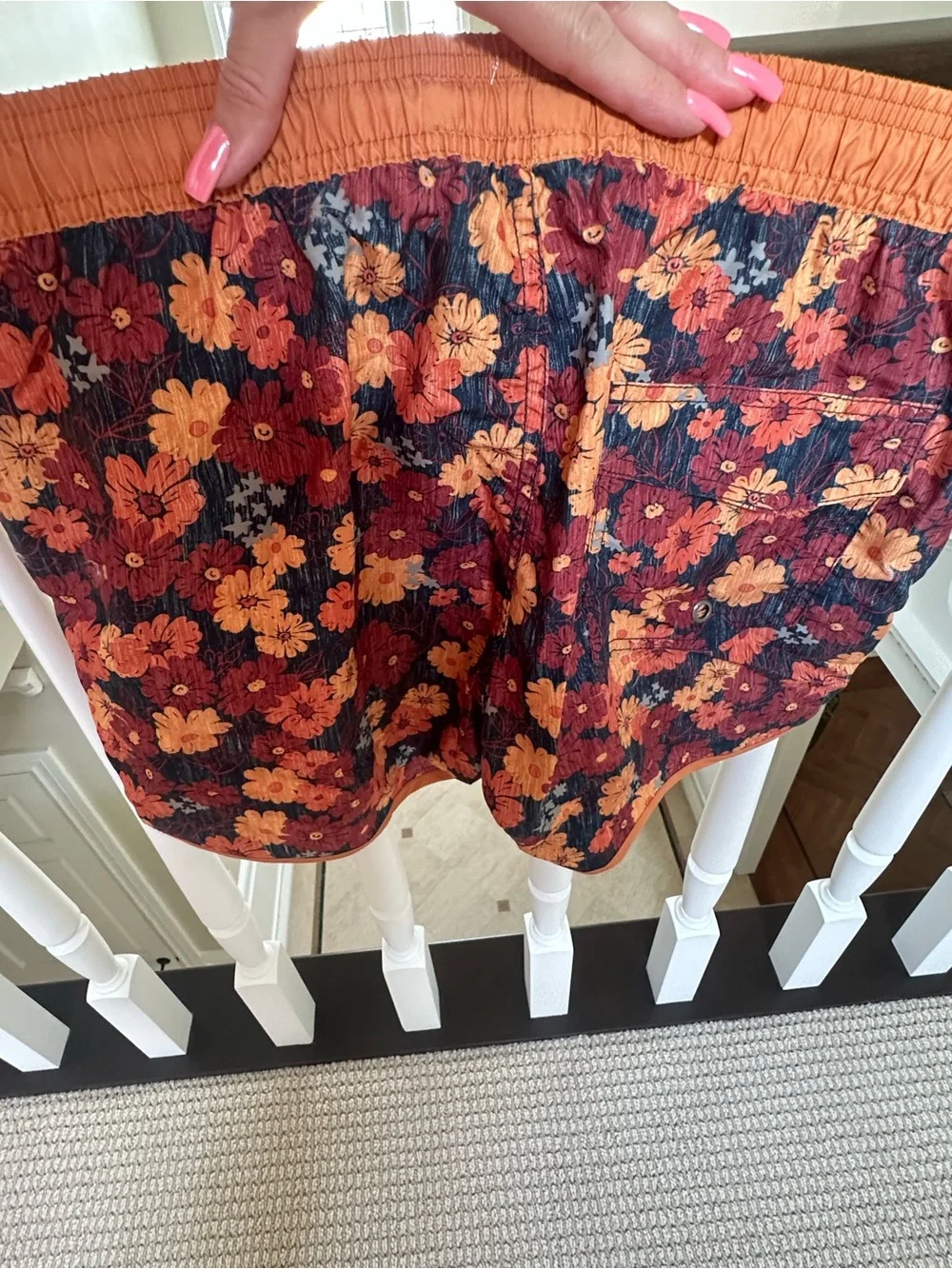 Men's Orange Floral Swim Trunks with Contrast Trim